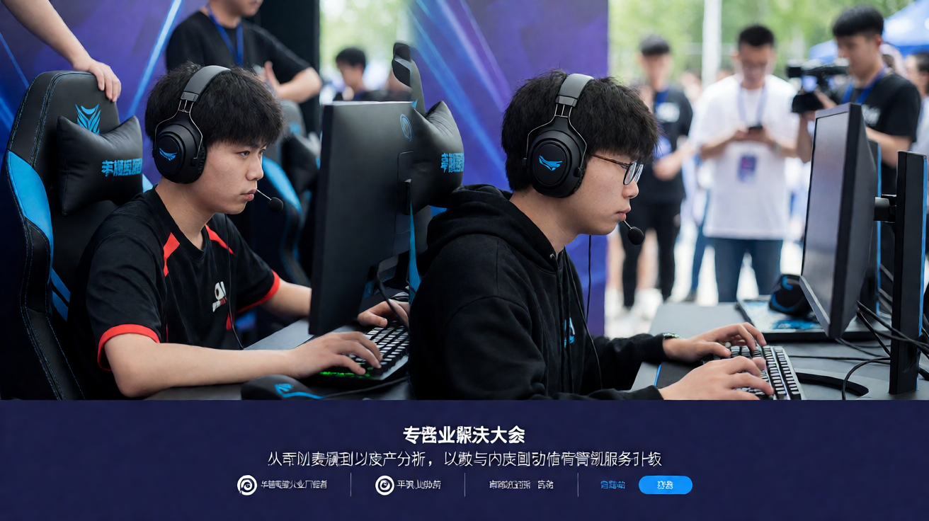 电竞赛事直播现场，选手专注竞技